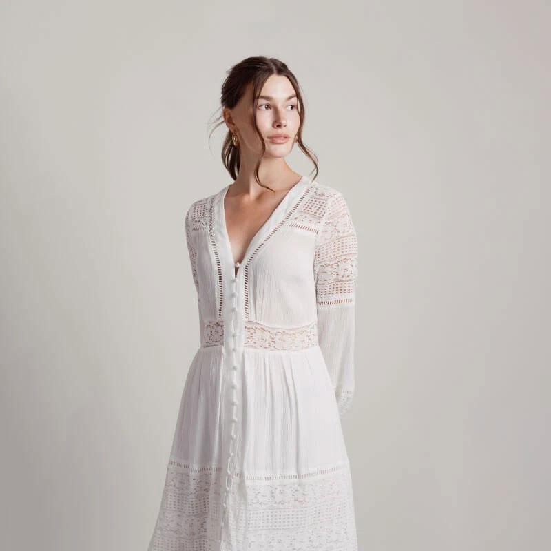 Boho Maxi Dress, White Cloud