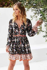 Boho Mini Dress Playdress, Bird in Black