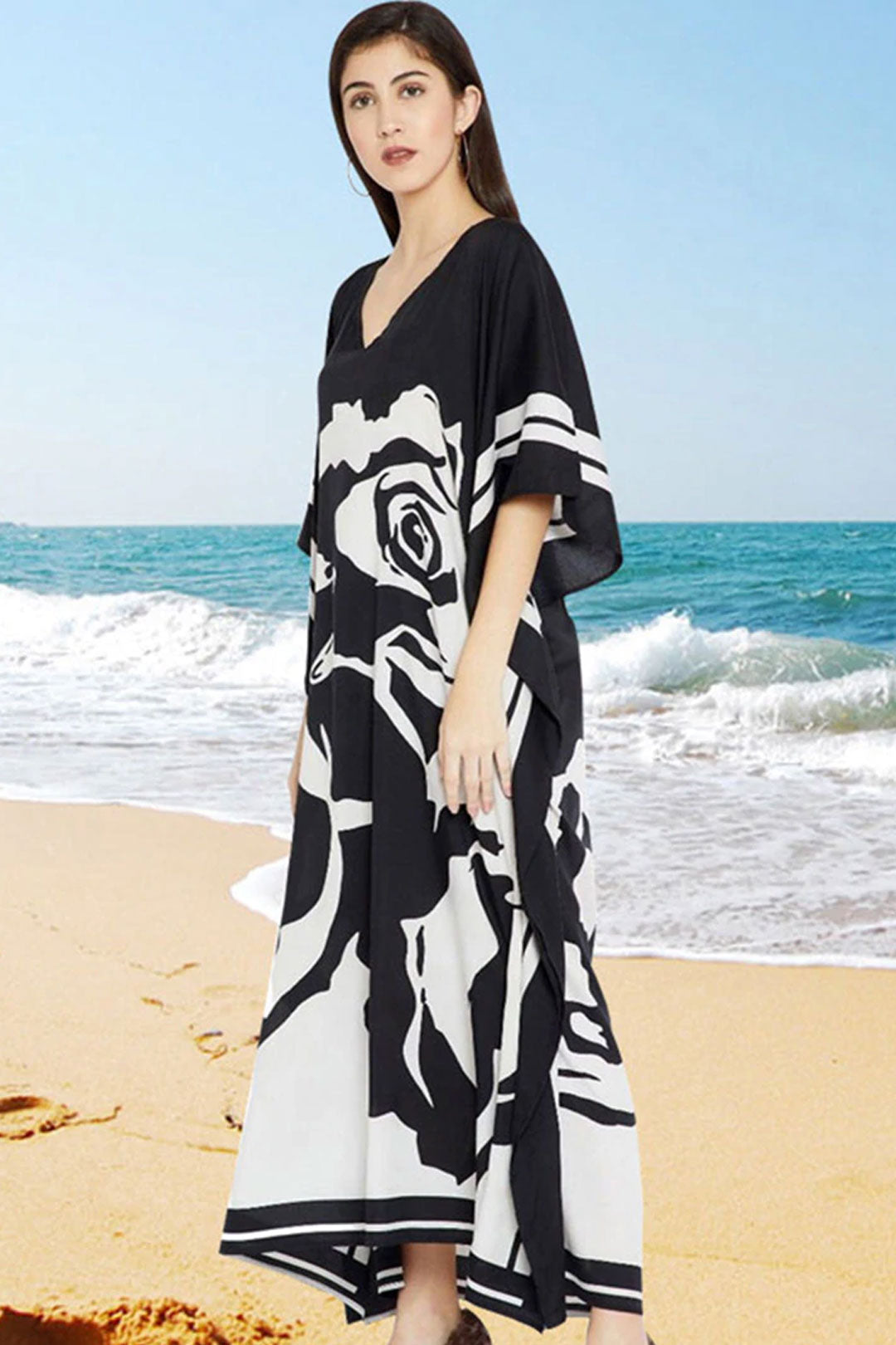 Beach Dress, Cover up Dress,, Maxi Boho Dress, Black Rose