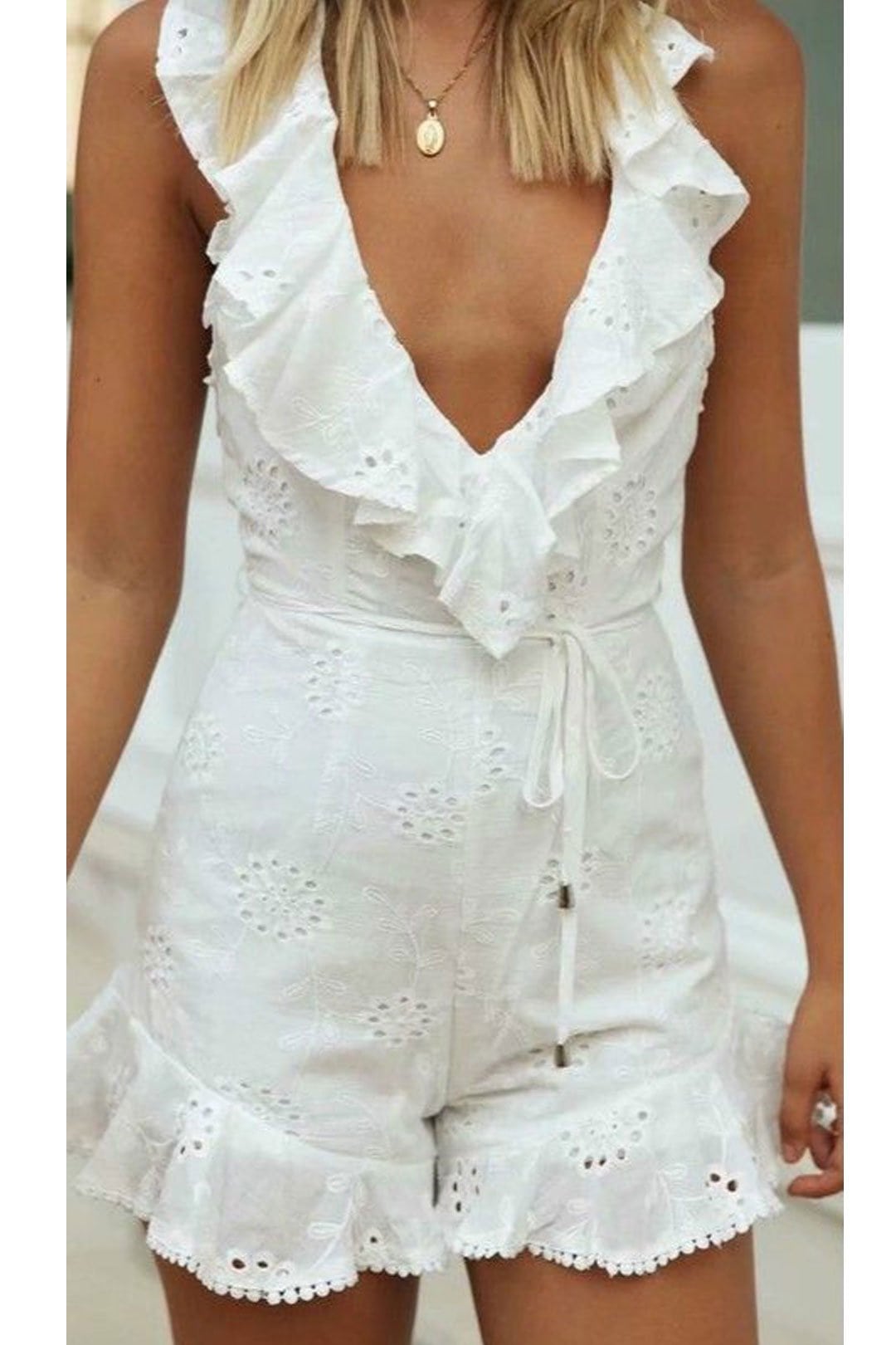 Boho Jumpsuit, Boho Romper, Playsuit, Wild Floral White Lace