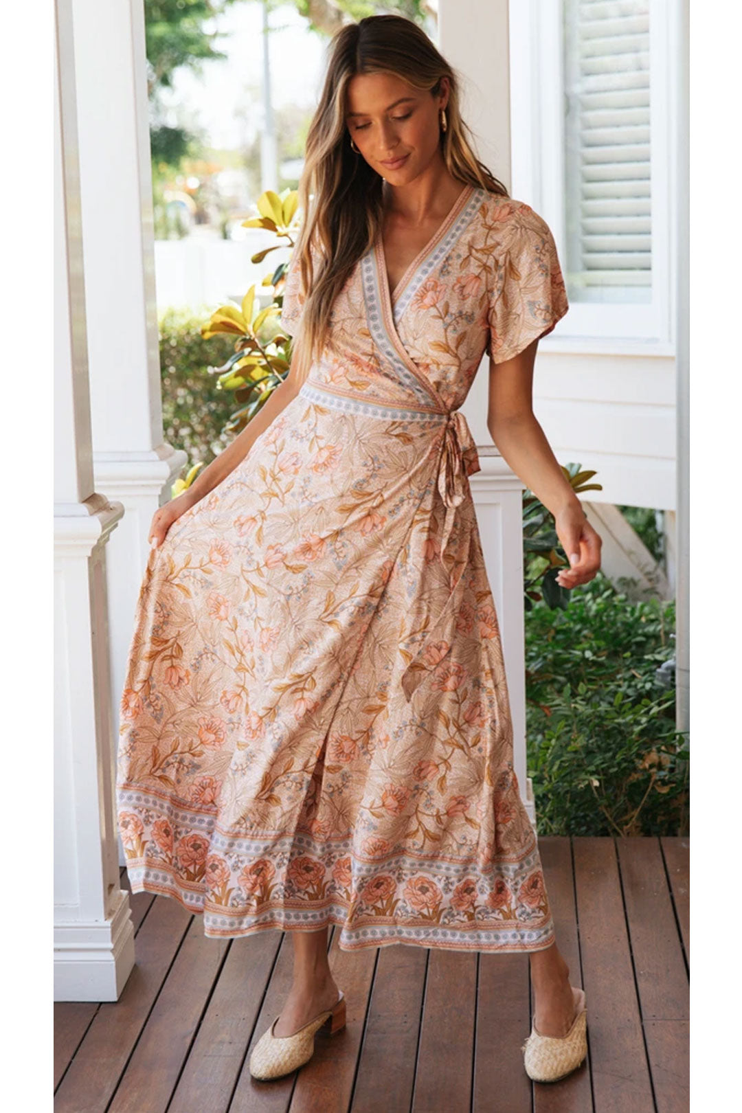 Boho Maxi Dress, Wild Rose in Smoke