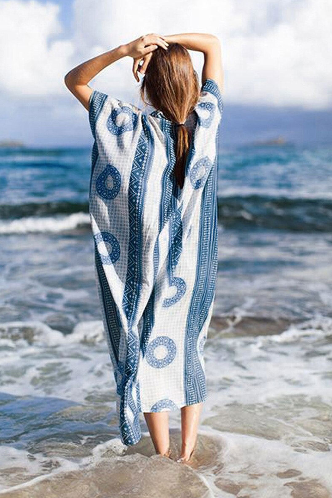 Beach Dress, Cover up Dress,, Maxi Boho Dress, Blue and Red Tibet