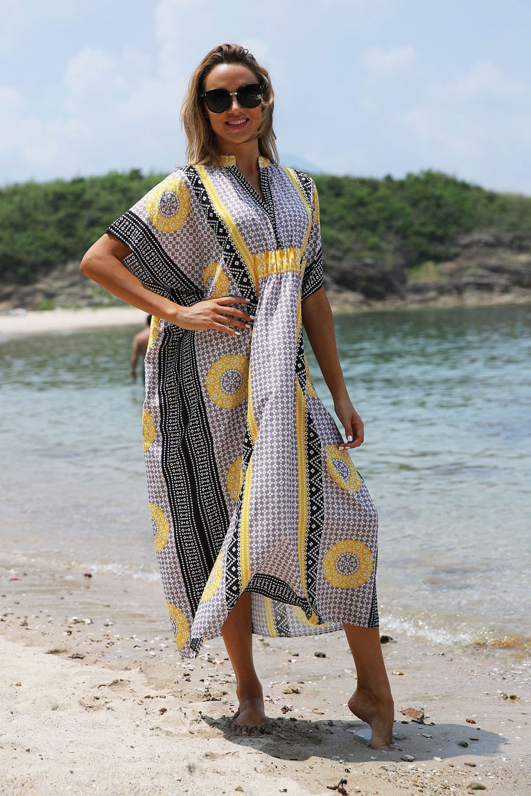 Beach Dress, Cover up Dress,, Maxi Boho Dress, Pink, Yellow and Blue Tibet