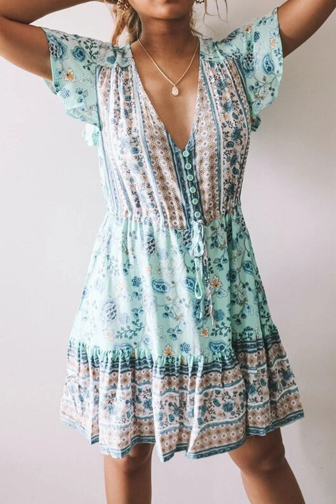 Boho Mini Dress Sundress, Blue Bell Flower