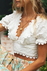 Boho Tops for Women, Boho Tops for Women, Boho Blouse, Vintage Crop Top, Katriane in White Lace