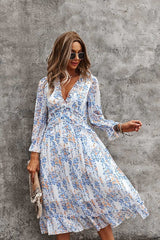 Boho Midi Dress, Ruffle Floral Lillian White