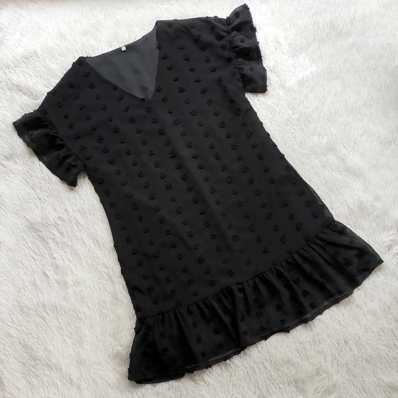 Boho Mini Dress Luna Black Polka Dot