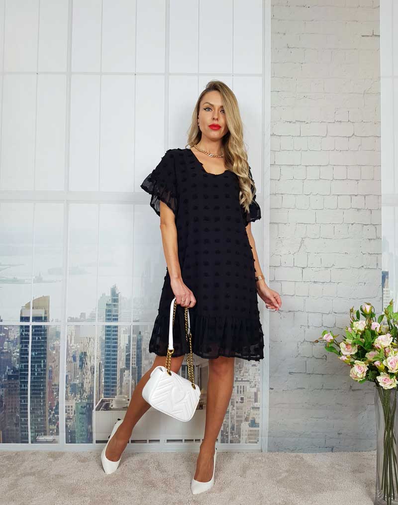 Boho Mini Dress Luna Black Polka Dot