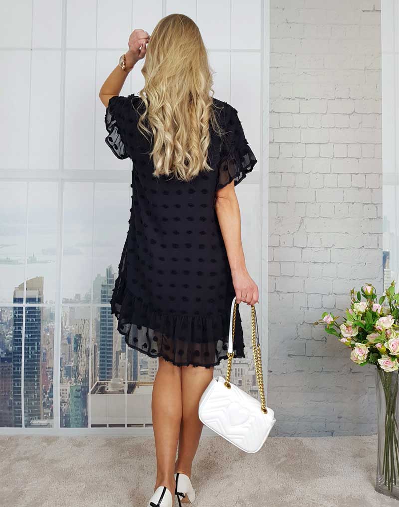 Boho Mini Dress Luna Black Polka Dot