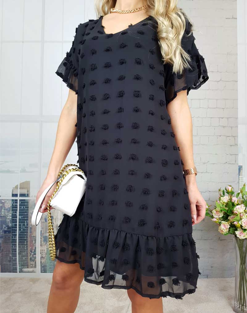 Boho Mini Dress Luna Black Polka Dot