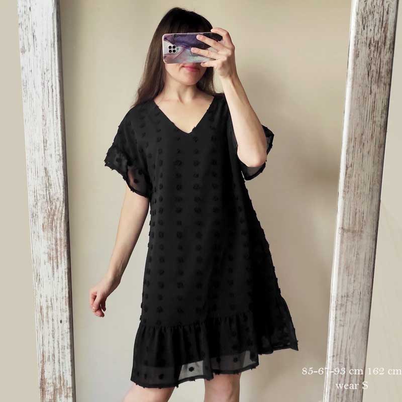 Boho Mini Dress Luna Black Polka Dot