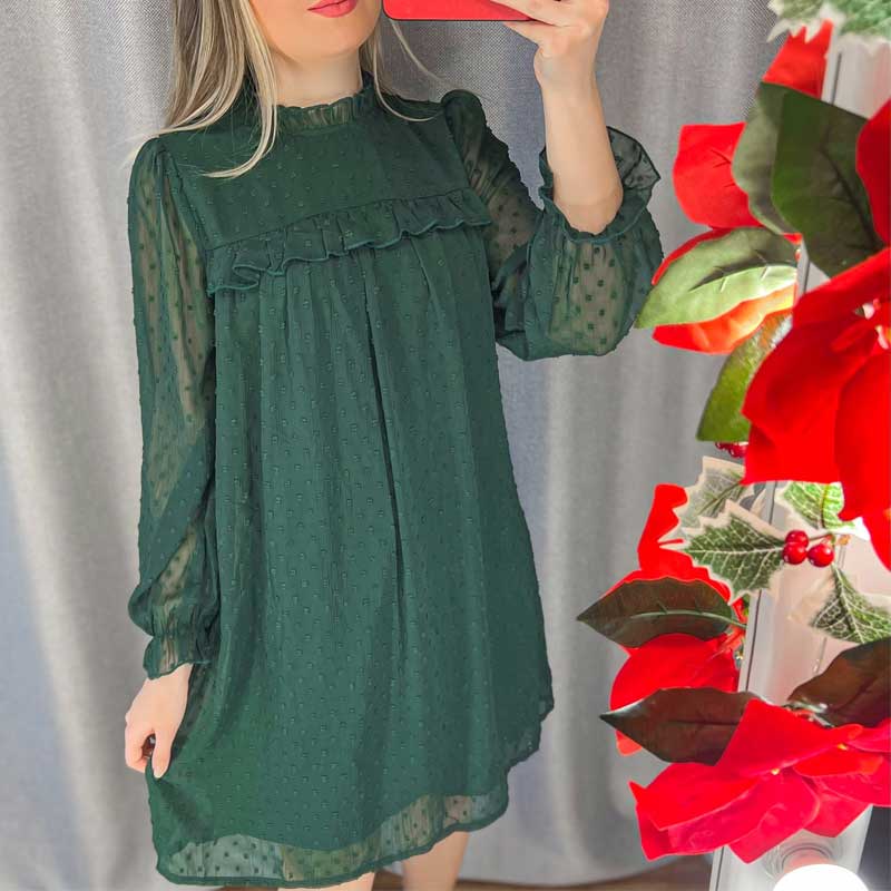 Boho Mini Dress Tunic Dress, Willow in Green