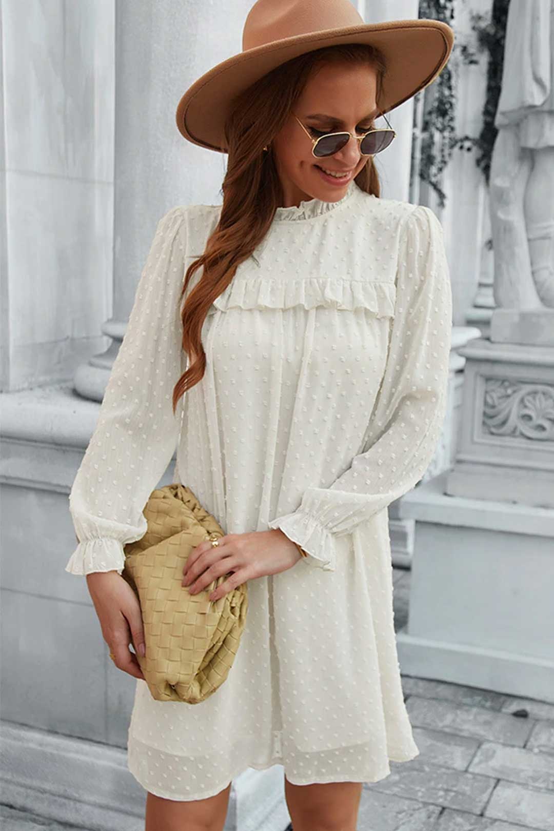 Boho Mini Dress Tunic Dress, Willow in Ivory