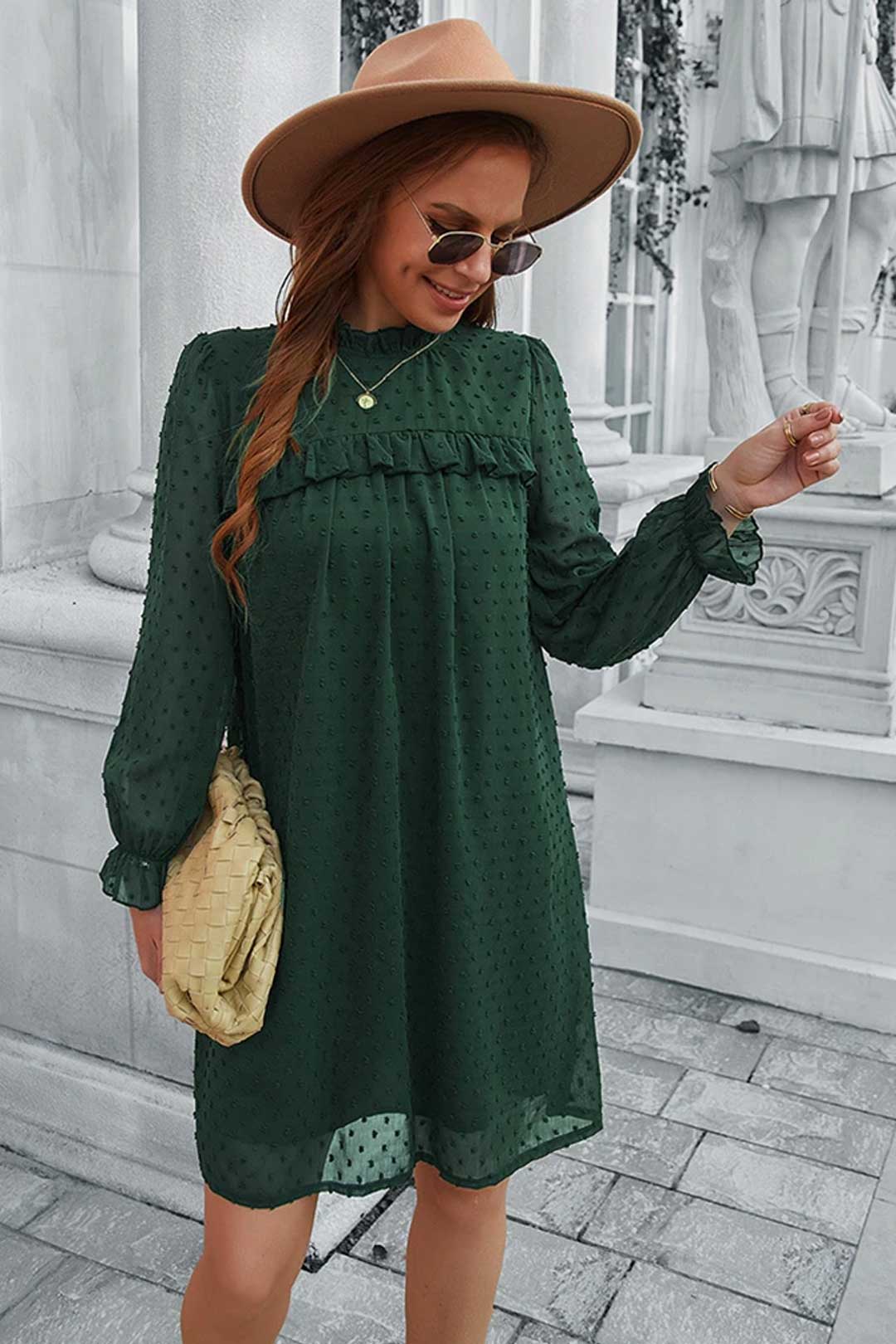 Boho Mini Dress Tunic Dress, Willow in Green