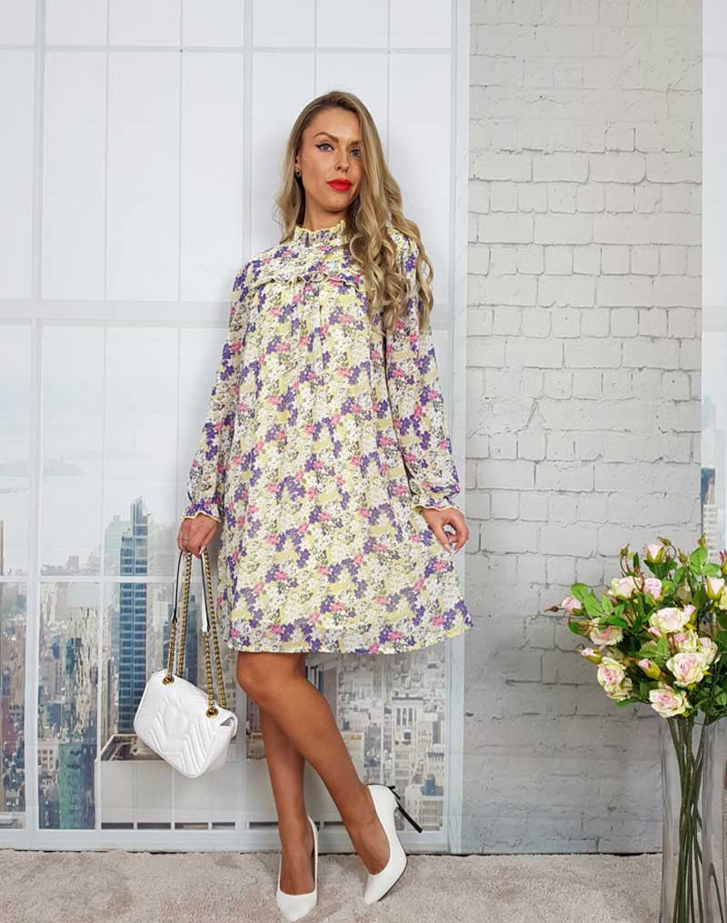 Boho Mini Dress Tunic Dress, Willow Floral in Yellow