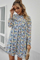 Boho Mini Dress Tunic Dress, Willow Floral in Blue