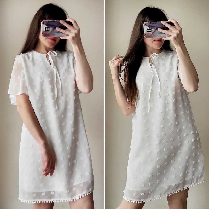 Boho Mini Dress Tunic Dress, White Dot