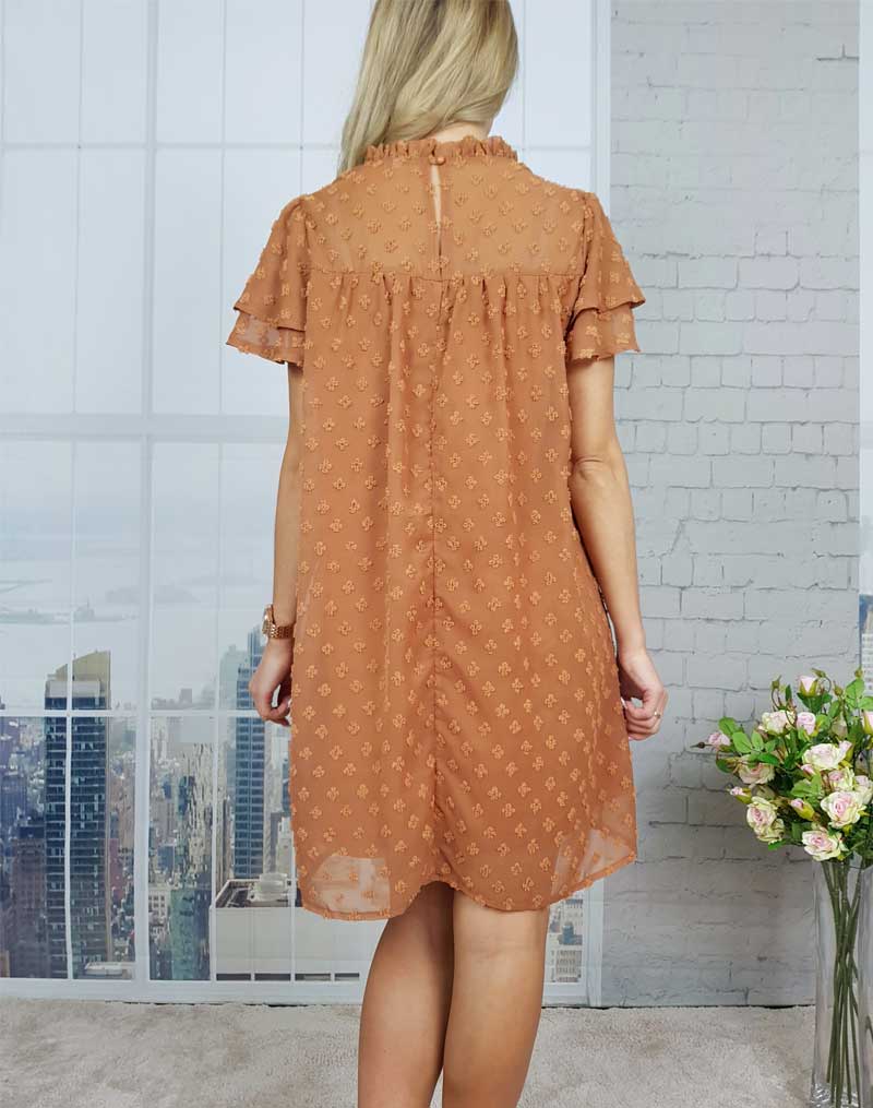 Boho Mini Dress Tunic Dress,Maeve Dot in Brown