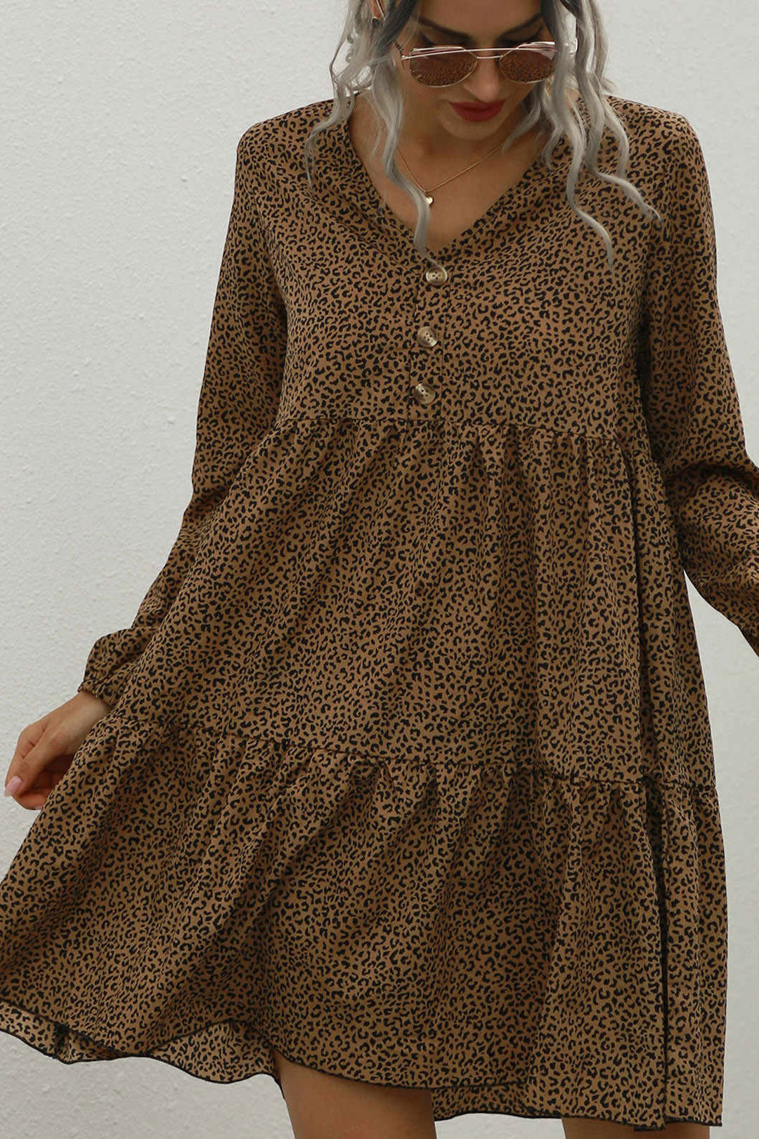 Boho Mini Dress Sundress, Brown Leopard