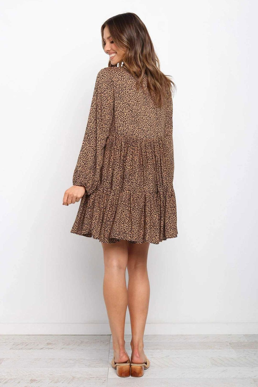 Boho Mini Dress Sundress, Brown Leopard