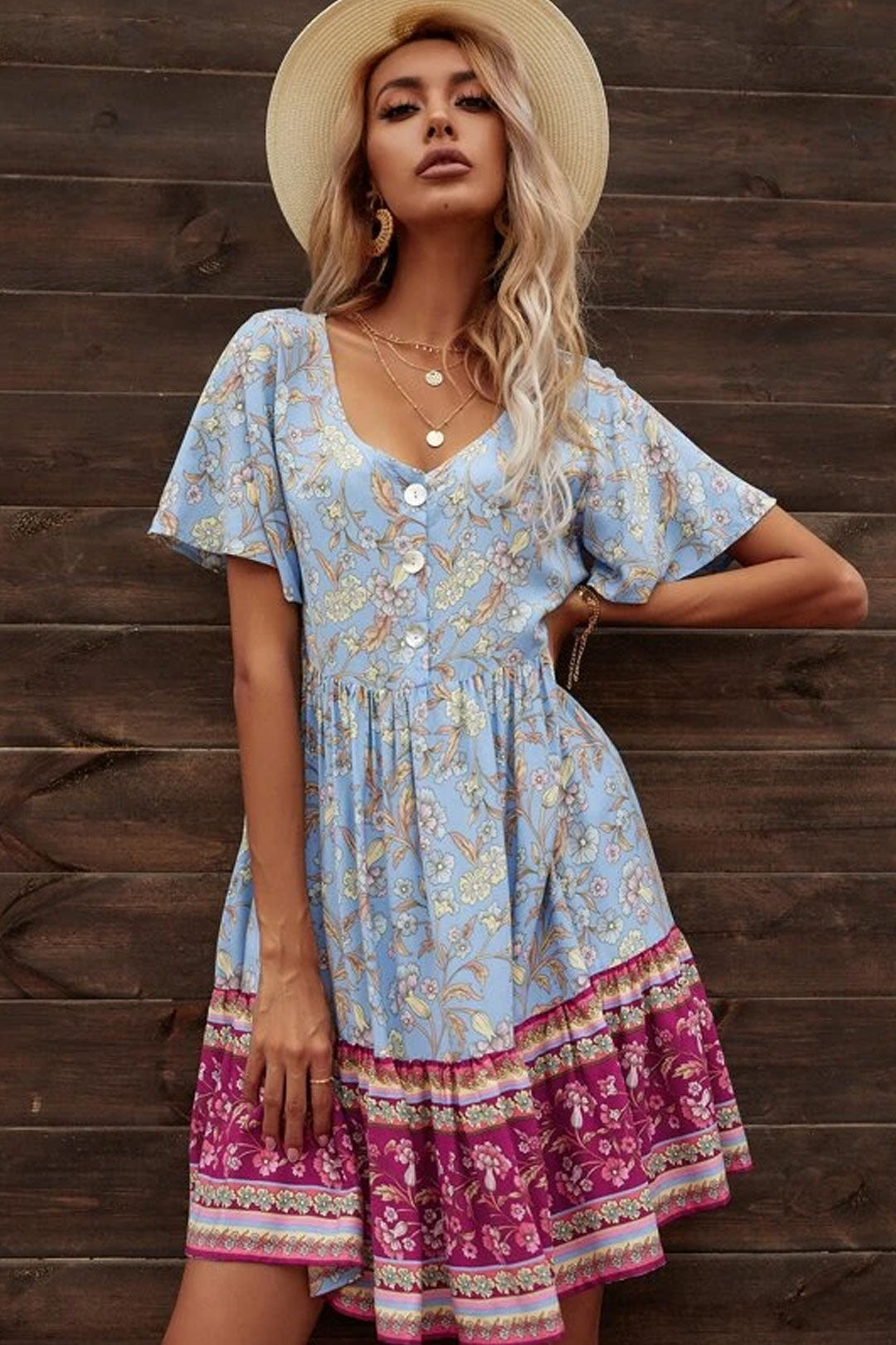 Boho Mini Dress Sundress, Blue Lilac