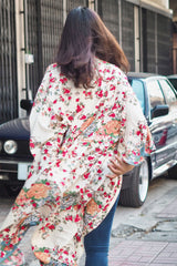 Boho Robe, Kimono Robe,  Beach Cover up, Camila White Floral