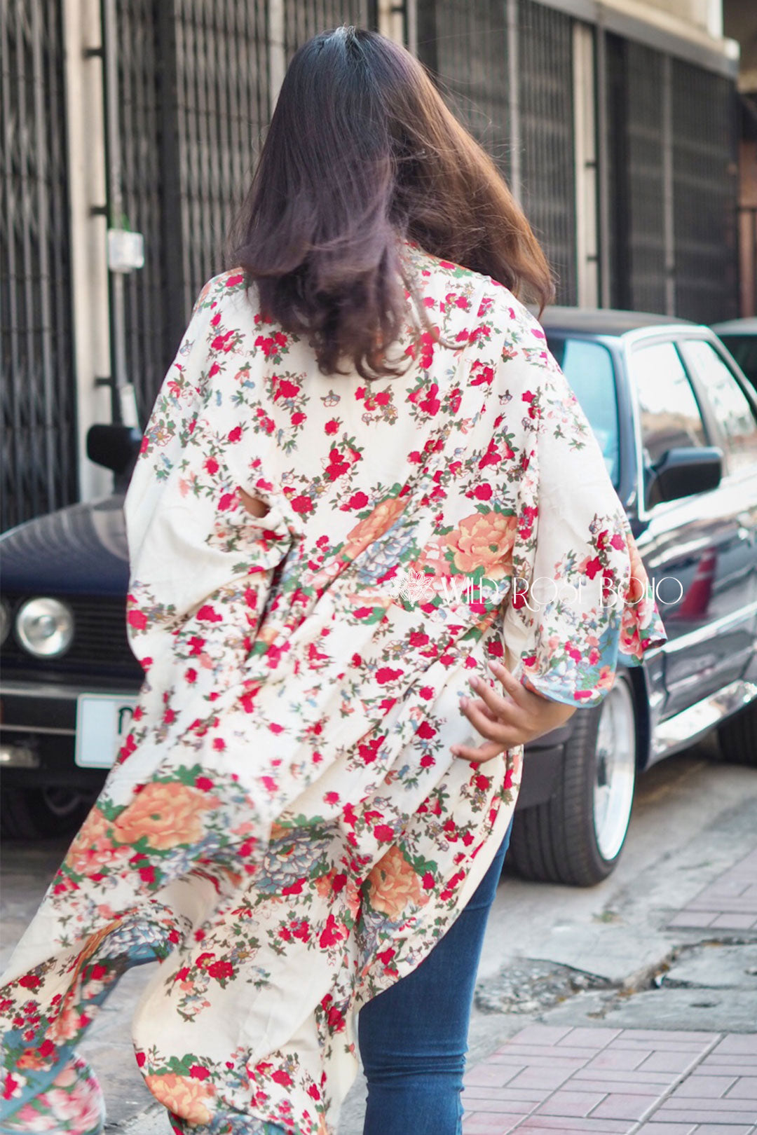 Boho Robe, Kimono Robe,  Beach Cover up, White Floral