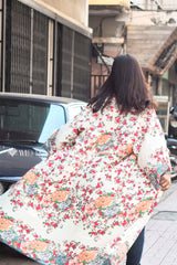 Boho Robe, Kimono Robe,  Beach Cover up, Camila White Floral