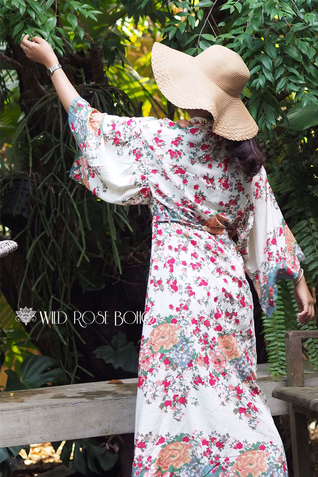 Boho Robe, Kimono Robe,  Beach Cover up, Camila White Floral