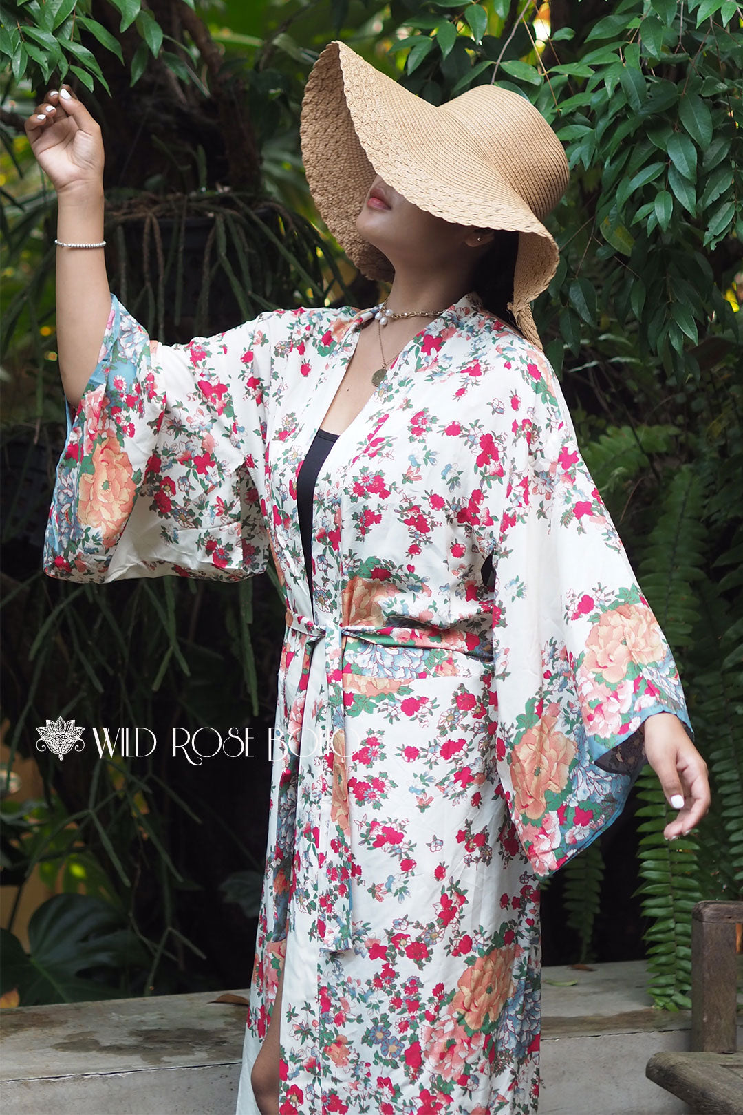 Boho Robe, Kimono Robe,  Beach Cover up, White Floral