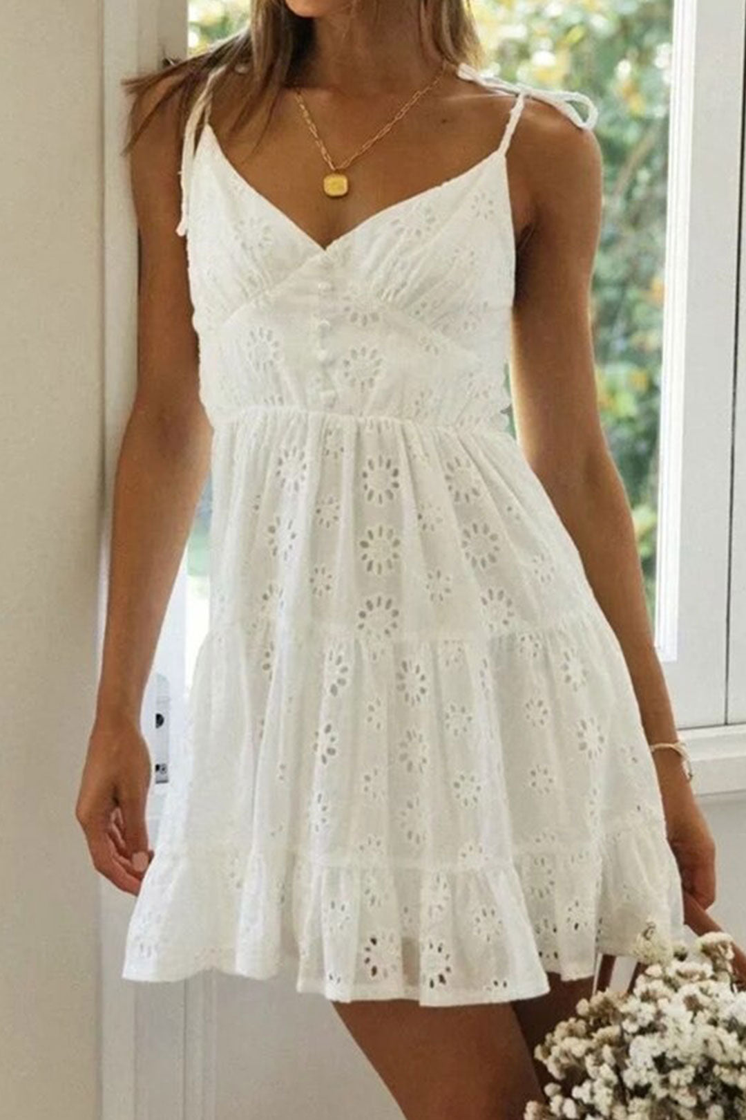 Boho Mini Dress Strappy, Embroidered Dress, Vintage White Lace Harper