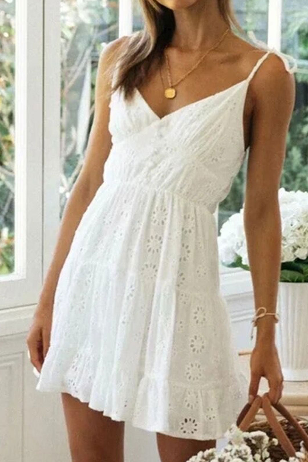 Boho Mini Dress Strappy, Embroidered Dress, Vintage White Lace Harper