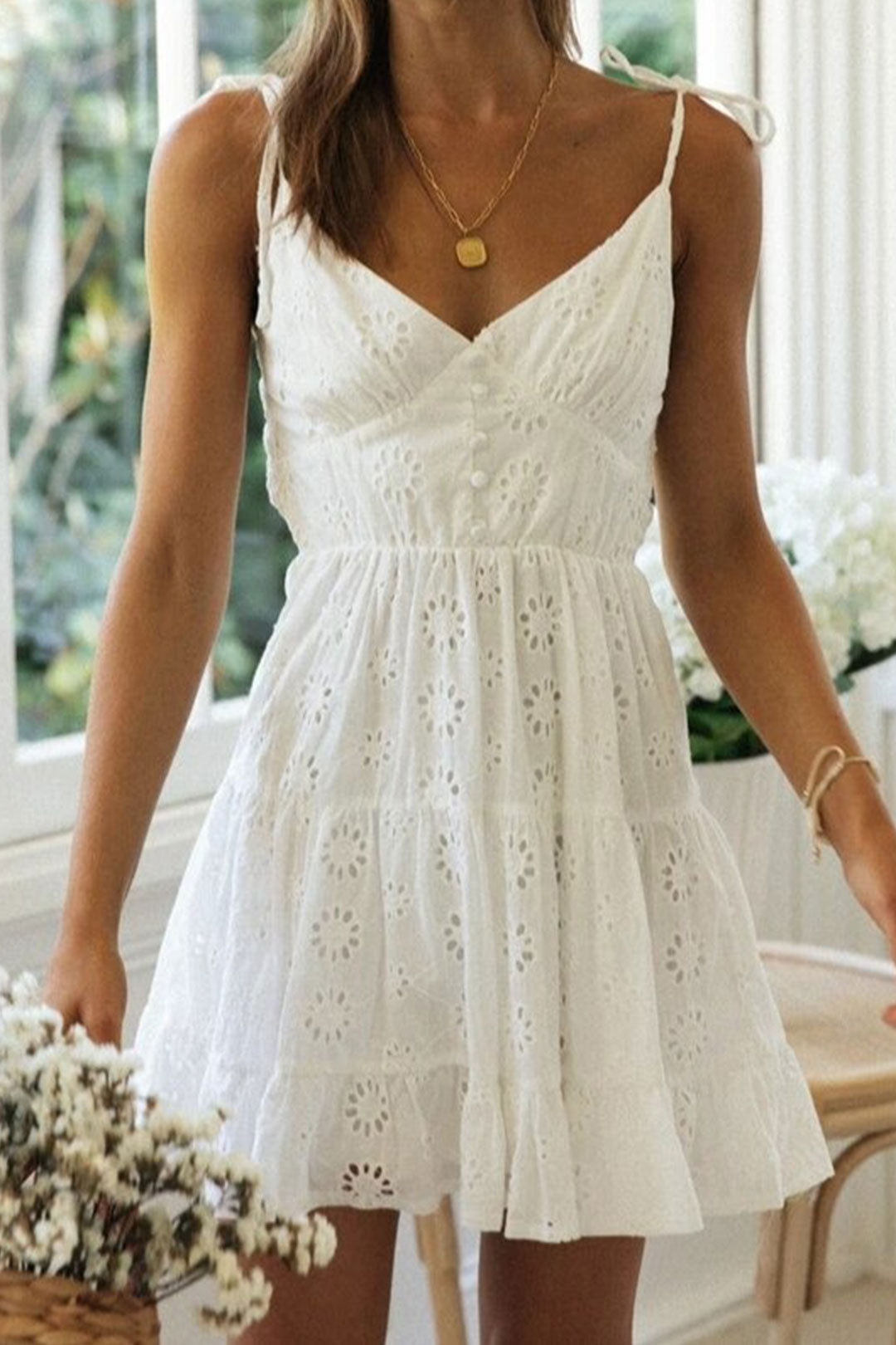 Boho Mini Dress Strappy, Embroidered Dress, Vintage White Lace Harper