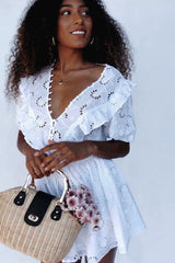 Boho Mini Dress Sundress, Embroidered Dress, Vintage White Lace Evelyn