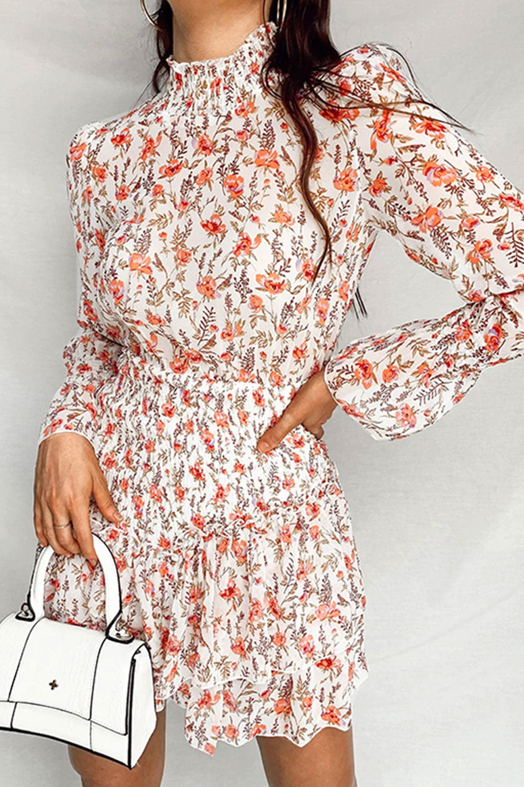 Boho Mini Dress Orange Vine Flower