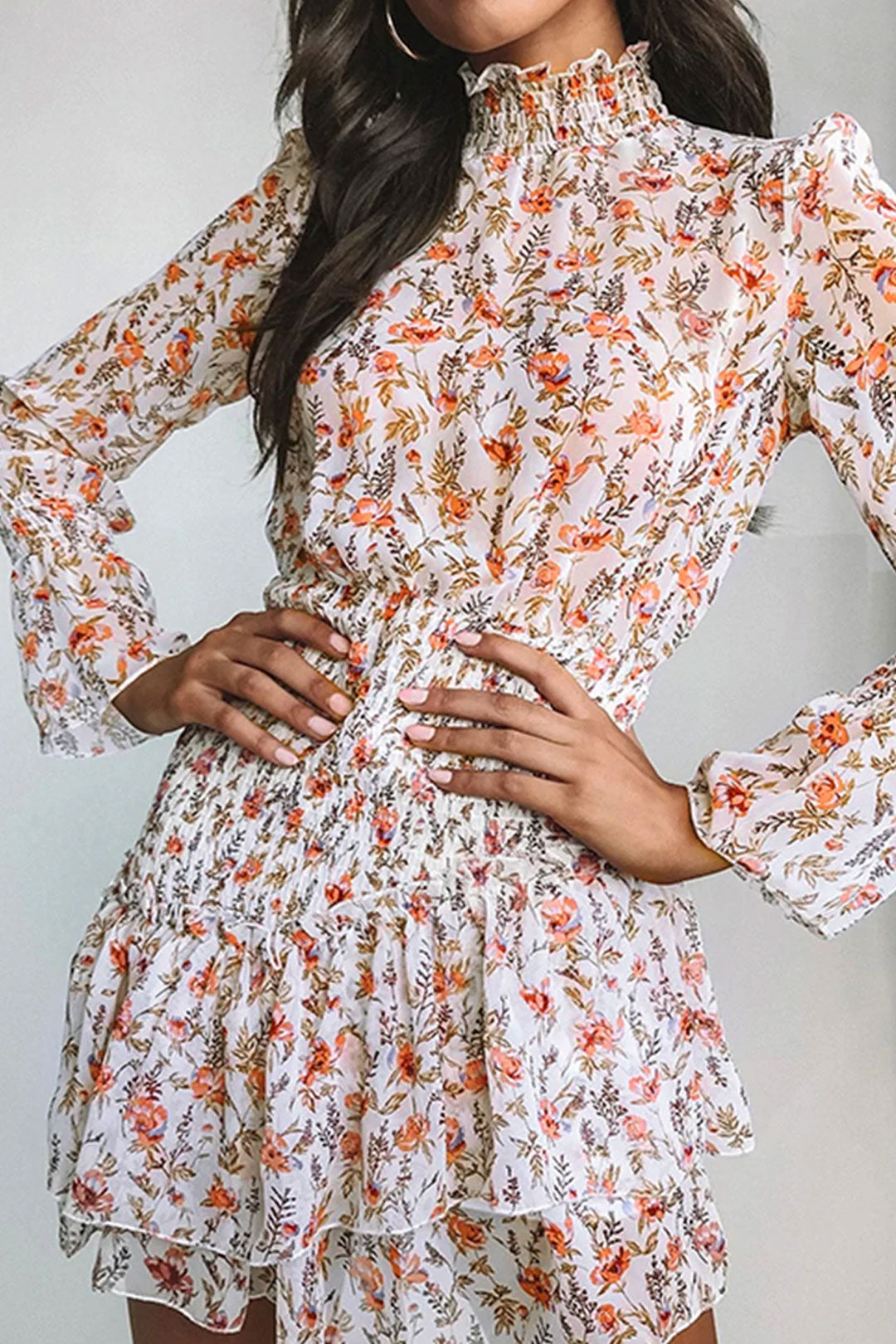 Boho Mini Dress Orange Vine Flower