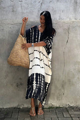 Beach Dress, Cover up Dress,, Kaftan Dress, Black & White Tie Dye Print