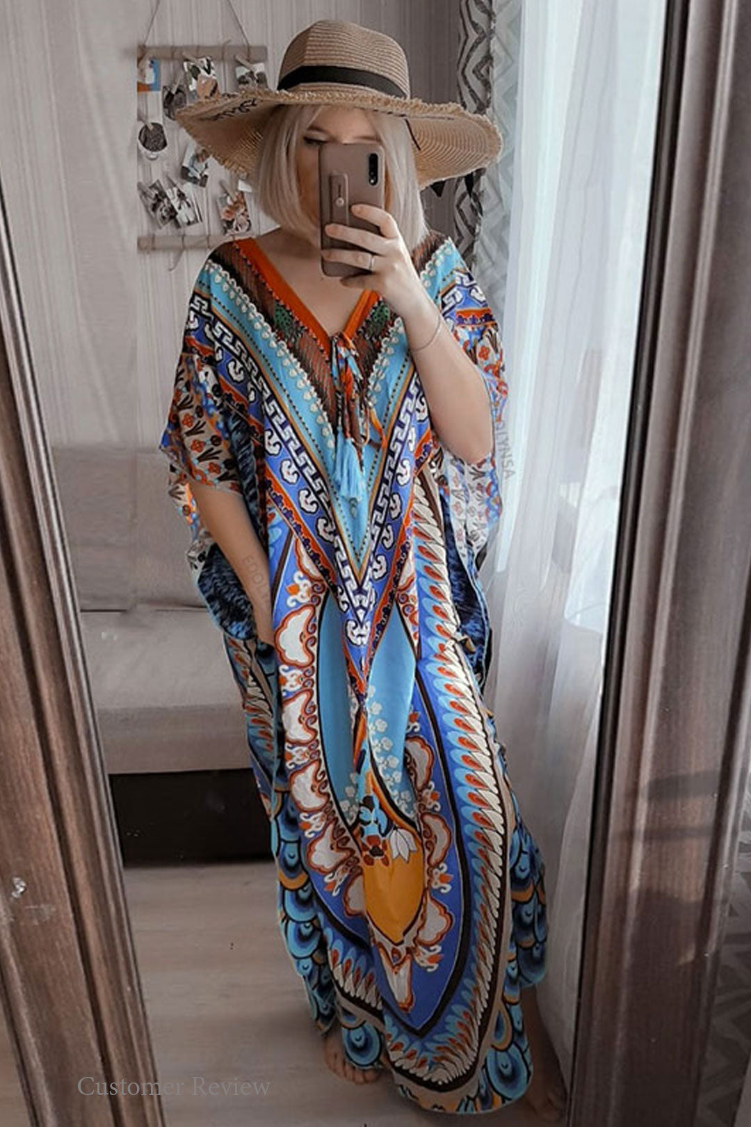 Beach Dress, Cover up Dress,, Kaftan Dress, Tribal Aster in Blue