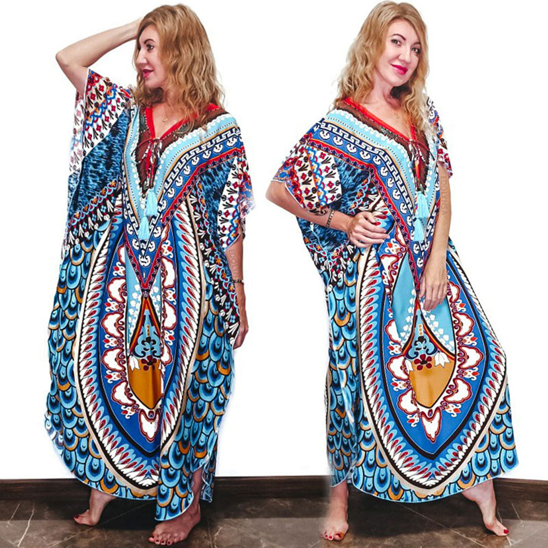 Beach Dress, Cover up Dress,, Kaftan Dress, Tribal Aster in Blue