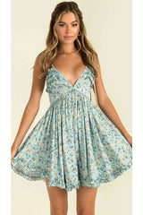 Boho Mini Dress Strappy, Daniela Blue Flower Child