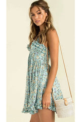 Boho Mini Dress Strappy, Daniela Blue Flower Child