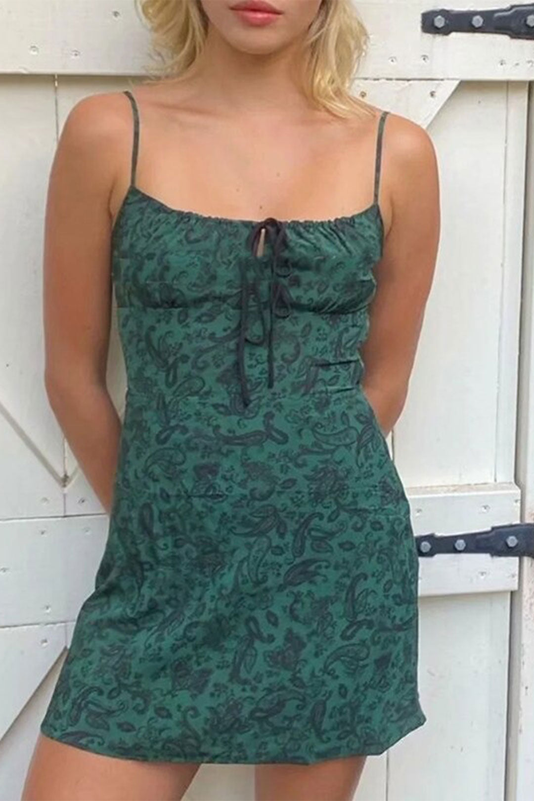 Boho Mini Dress Strappy Sundress, Missy Daisy in Green