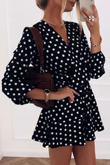 Boho Mini Dress Vintage Dress, Black Heart Polkadot