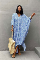 Beach Dress, Maxi Boho Dress, Kaftan Dress, Blue Fern