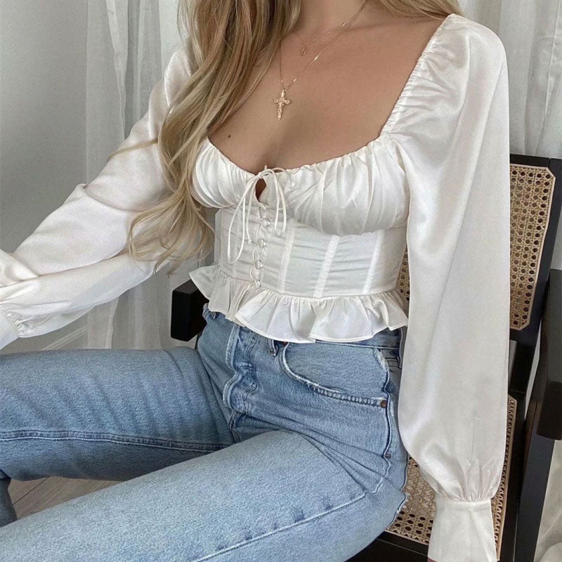 Boho Tops for Women, Boho Tops for Women, Boho Blouse, Vintage Crop Top, Smocked Blouse, Mary in White and Black