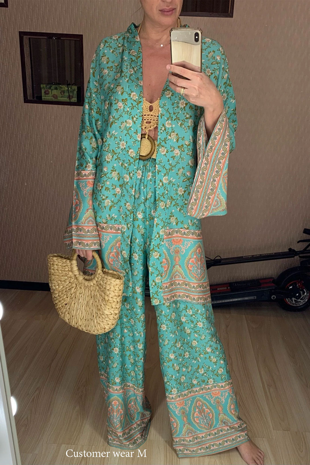 Boho Robe, Kimono Robe,  Beach Cover up, Wild Floral in Mint Green