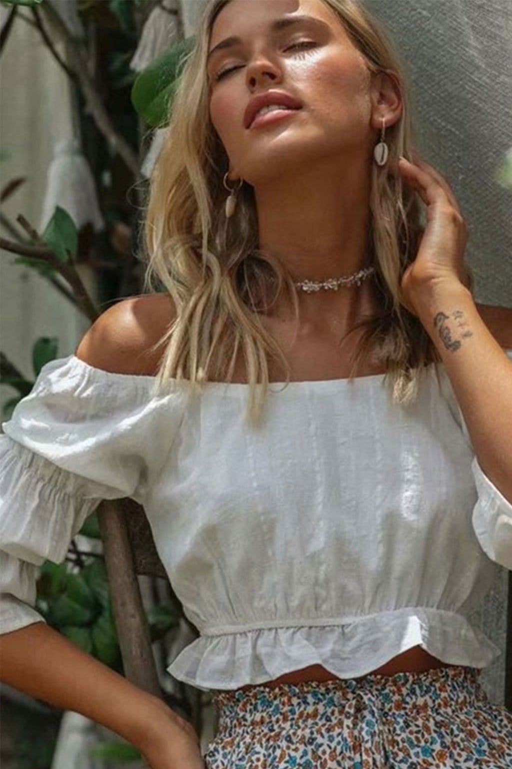 Boho Tops for Women, Boho Tops for Women, Boho Blouse, Off Shoulder Crop Top, Lace White Cloud