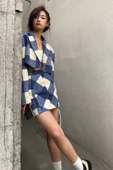 Zipper Patchwork Plaid High Waist Mini Skirts Students Preppy Cute  Korean Hot Summer Loose Sexy Elegant Woollen Sets