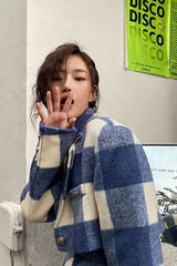 Zipper Patchwork Plaid High Waist Mini Skirts Students Preppy Cute  Korean Hot Summer Loose Sexy Elegant Woollen Sets