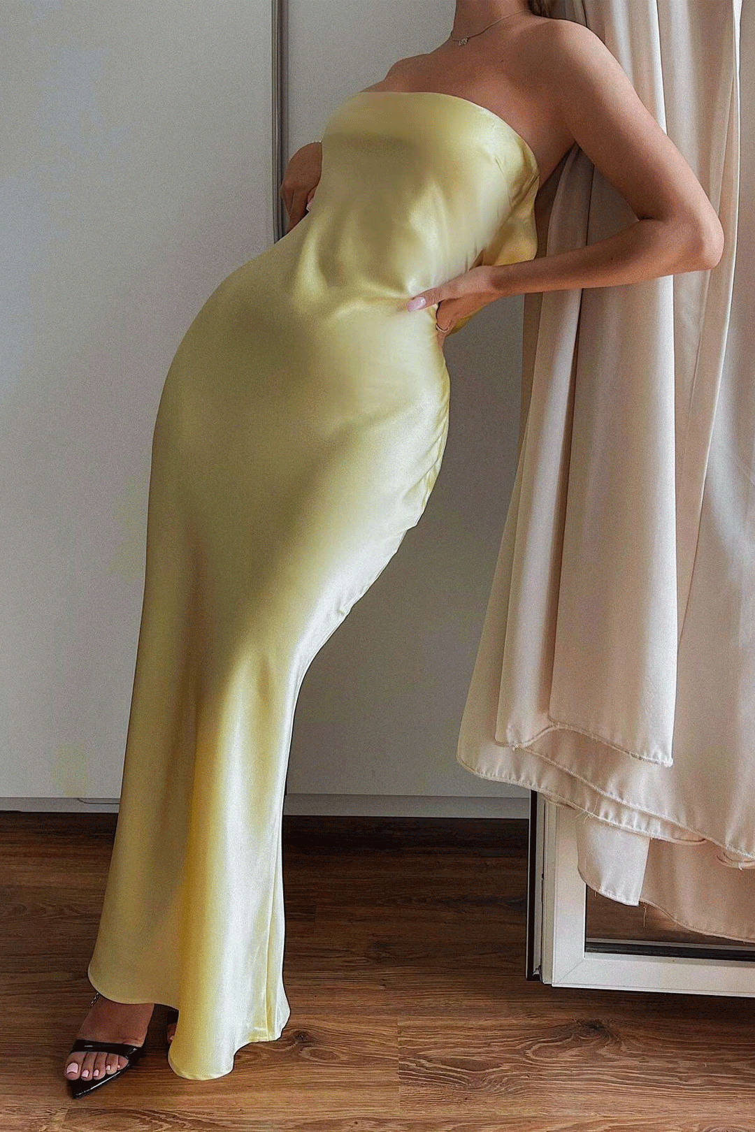 Boho Satin Party Dress, Halter Maxi Backless Dress, Adeline in Pink and Yellow